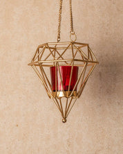 Market99 Hanging T-Light Candle Holder, Diamond Shape, Gold Finish, Mild Steel - MARKET 99