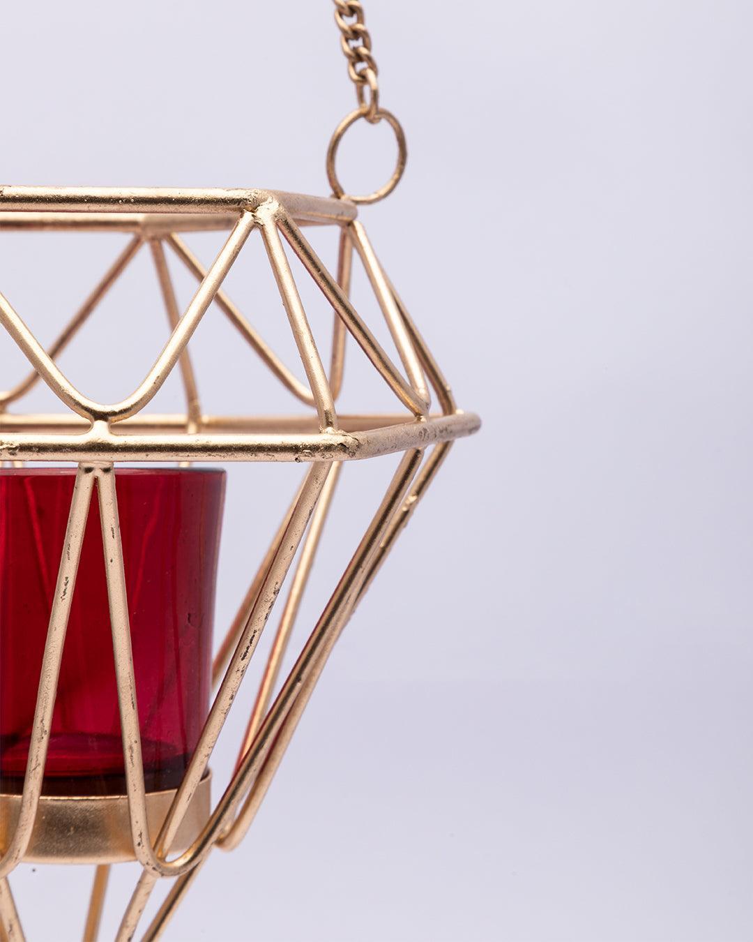 Market99 Hanging T-Light Candle Holder, Diamond Shape, Gold Finish, Mild Steel - MARKET 99