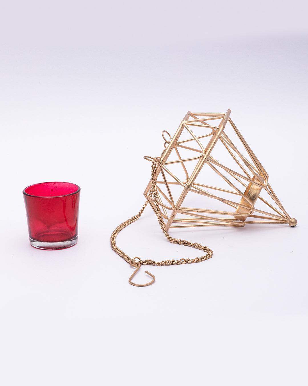 Market99 Hanging T-Light Candle Holder, Diamond Shape, Gold Finish, Mild Steel - MARKET 99