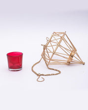 Market99 Hanging T-Light Candle Holder, Diamond Shape, Gold Finish, Mild Steel - MARKET 99