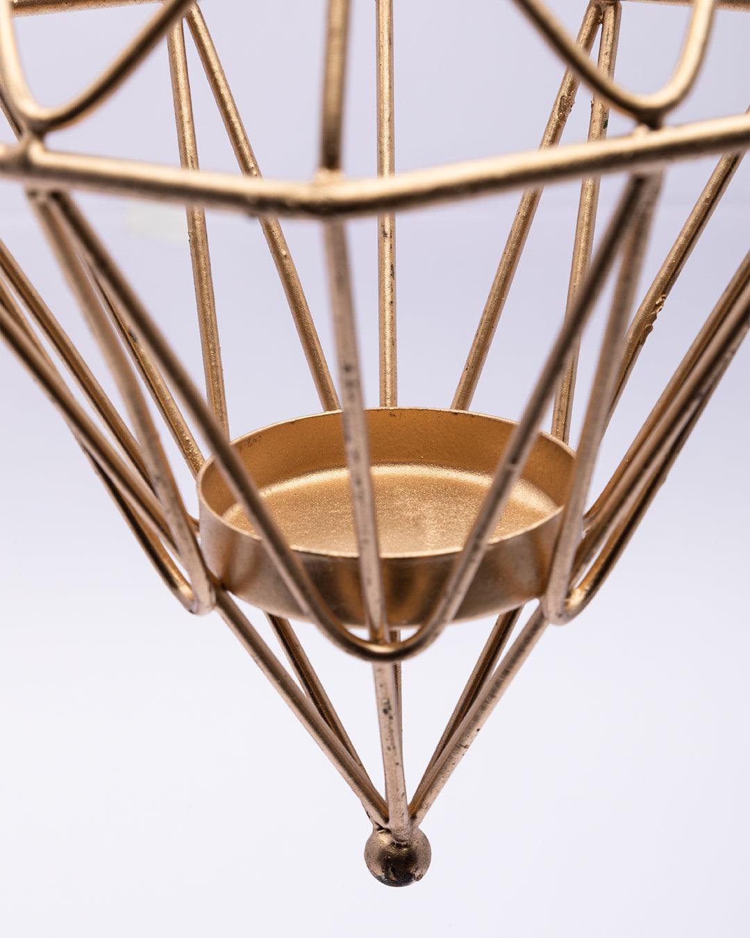 Market99 Hanging T-Light Candle Holder, Diamond Shape, Gold Finish, Mild Steel - MARKET 99