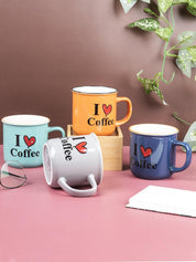 Market99 Mugs, French Design, Tea & Coffee Mugs, Microwave & Dishwasher Safe, Assorted Colours, Set of 4, 340 mL - MARKET 99