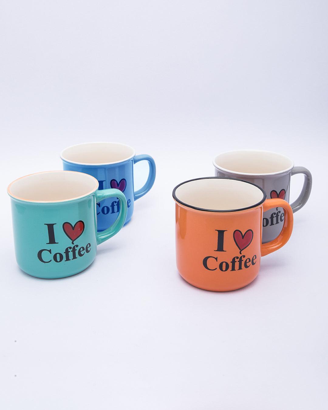 Market99 Mugs, French Design, Tea & Coffee Mugs, Microwave & Dishwasher Safe, Assorted Colours, Set of 4, 340 mL - MARKET 99