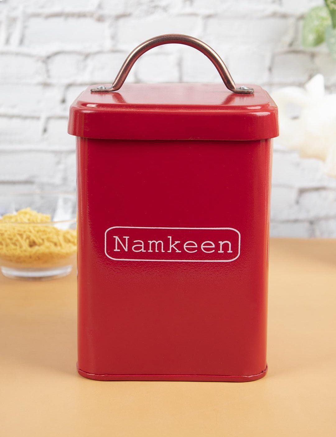 Market99 Namkeen Jar, Kitchen Decorative, Countertop Metal Storage Jar, Red, Mild Steel - MARKET 99