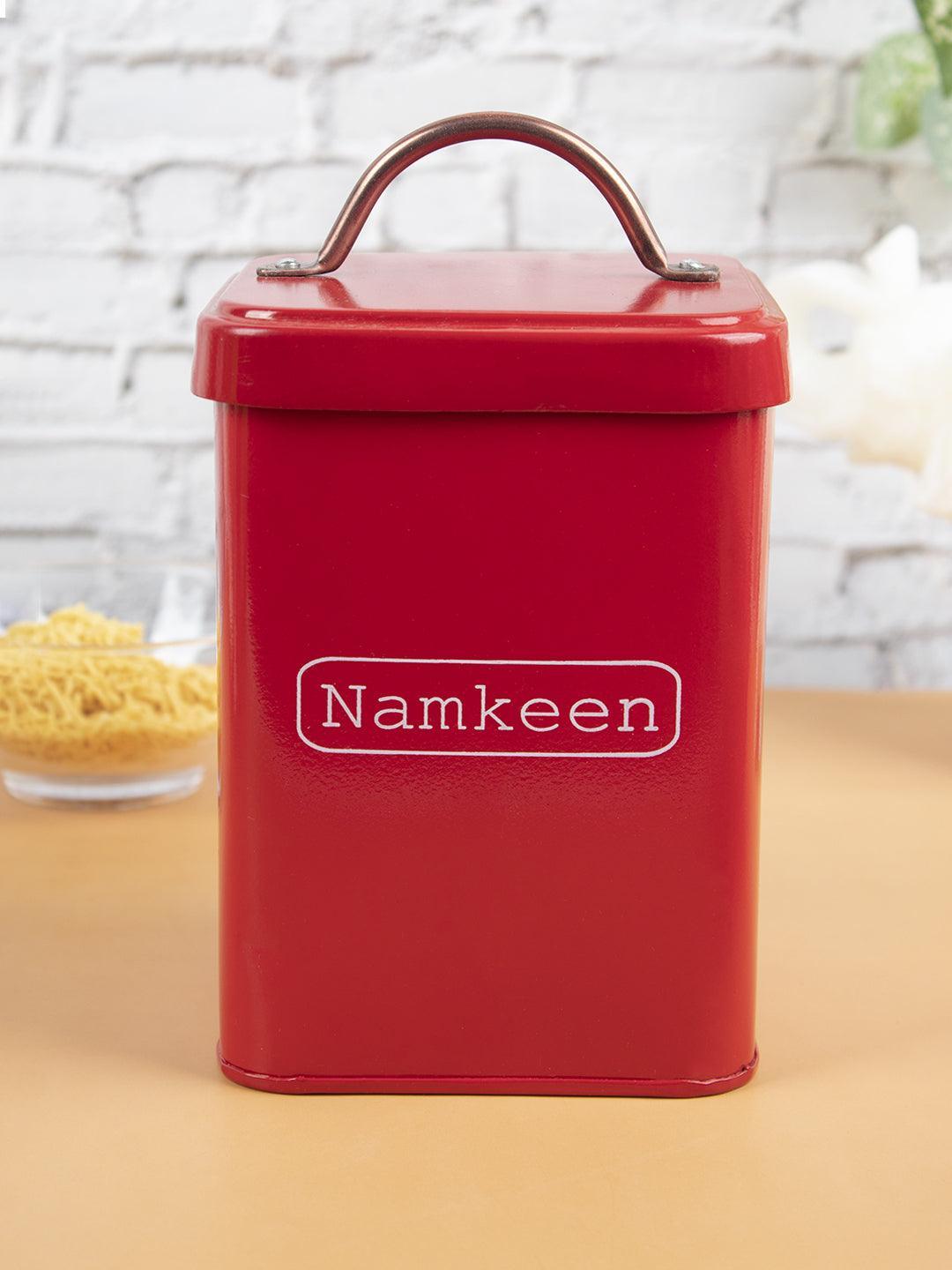 Market99 Namkeen Jar, Kitchen Decorative, Countertop Metal Storage Jar, Red, Mild Steel - MARKET 99