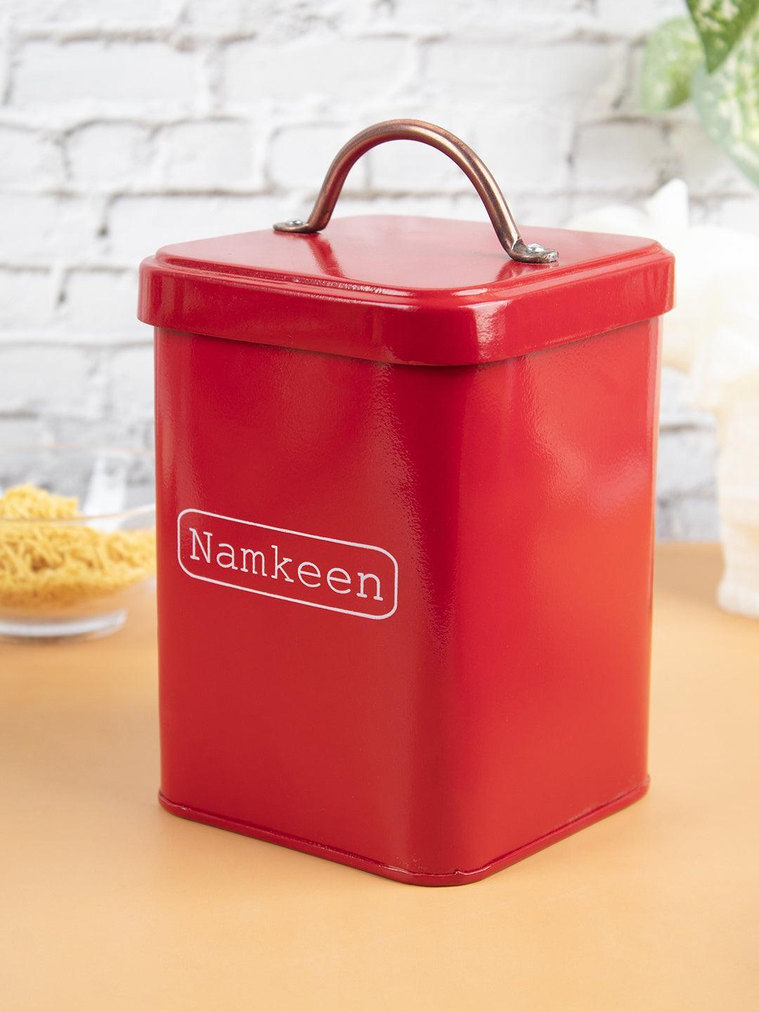 Market99 Namkeen Jar, Kitchen Decorative, Countertop Metal Storage Jar, Red, Mild Steel - MARKET 99