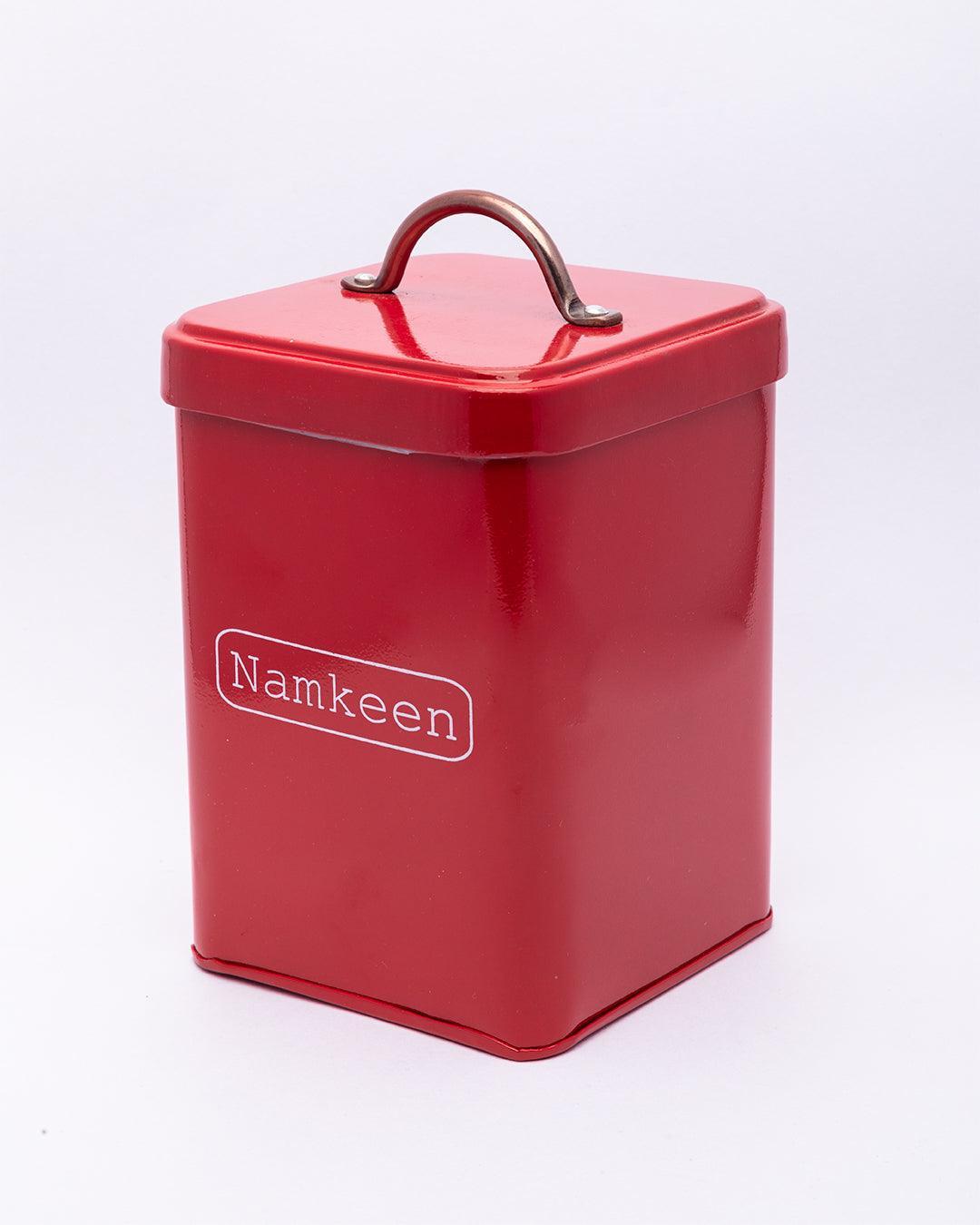 Market99 Namkeen Jar, Kitchen Decorative, Countertop Metal Storage Jar, Red, Mild Steel - MARKET 99