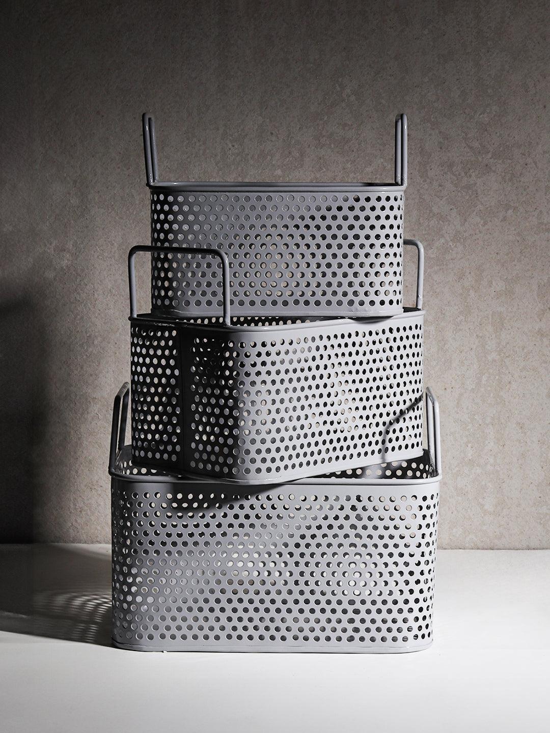 Market99 Plain Grey Metal Basket, Set Of 3 Pcs - MARKET 99