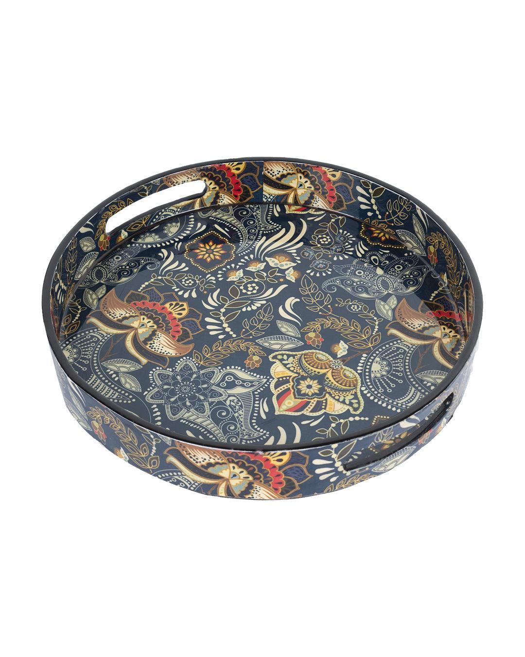 Market99 Serveware Round Serving Tray With Handle (1 Pcs, Floral Print)