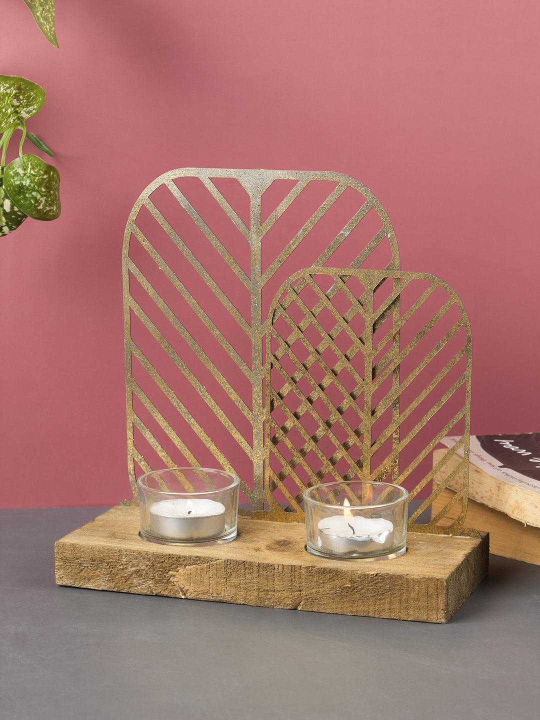 Market99 T-Light Holder, Decorative T-Light Holder, Wired with Glass Table, Black, Iron & MDF - MARKET 99