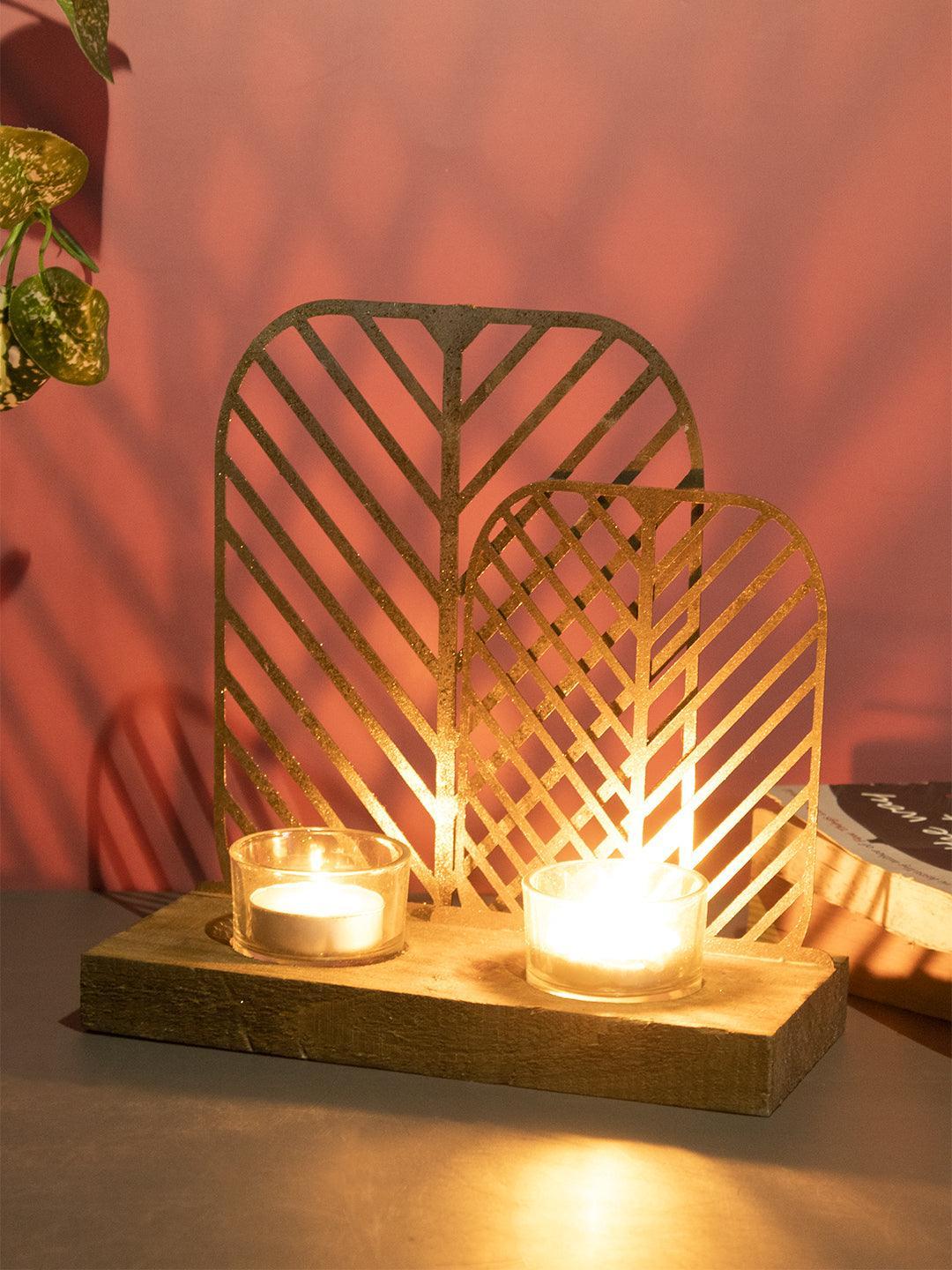 Market99 T-Light Holder, Decorative T-Light Holder, Wired with Glass Table, Black, Iron & MDF - MARKET 99