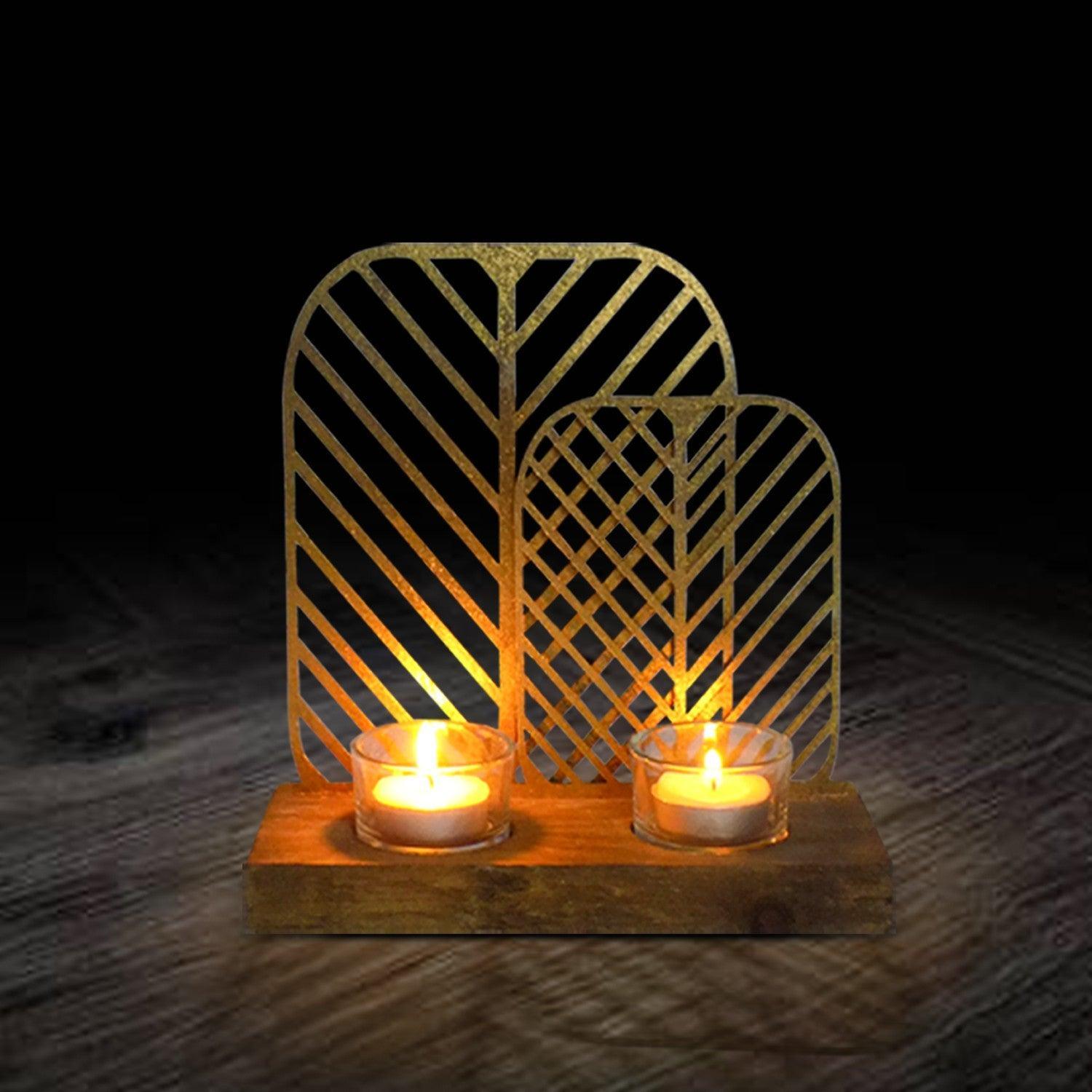 Market99 T-Light Holder, Decorative T-Light Holder, Wired with Glass Table, Black, Iron & MDF - MARKET 99