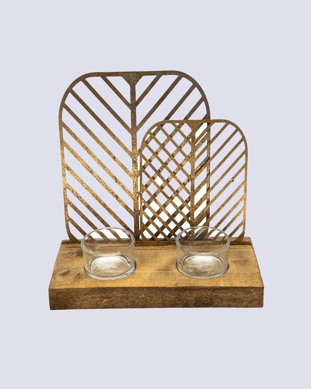 Market99 T-Light Holder, Decorative T-Light Holder, Wired with Glass Table, Black, Iron & MDF - MARKET 99