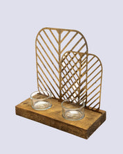 Market99 T-Light Holder, Decorative T-Light Holder, Wired with Glass Table, Black, Iron & MDF - MARKET 99