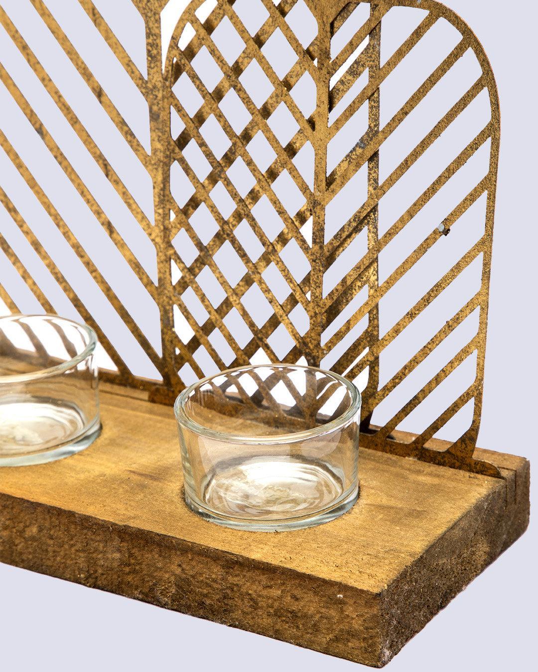 Market99 T-Light Holder, Decorative T-Light Holder, Wired with Glass Table, Black, Iron & MDF - MARKET 99