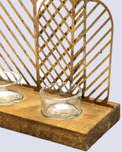 Market99 T-Light Holder, Decorative T-Light Holder, Wired with Glass Table, Black, Iron & MDF - MARKET 99