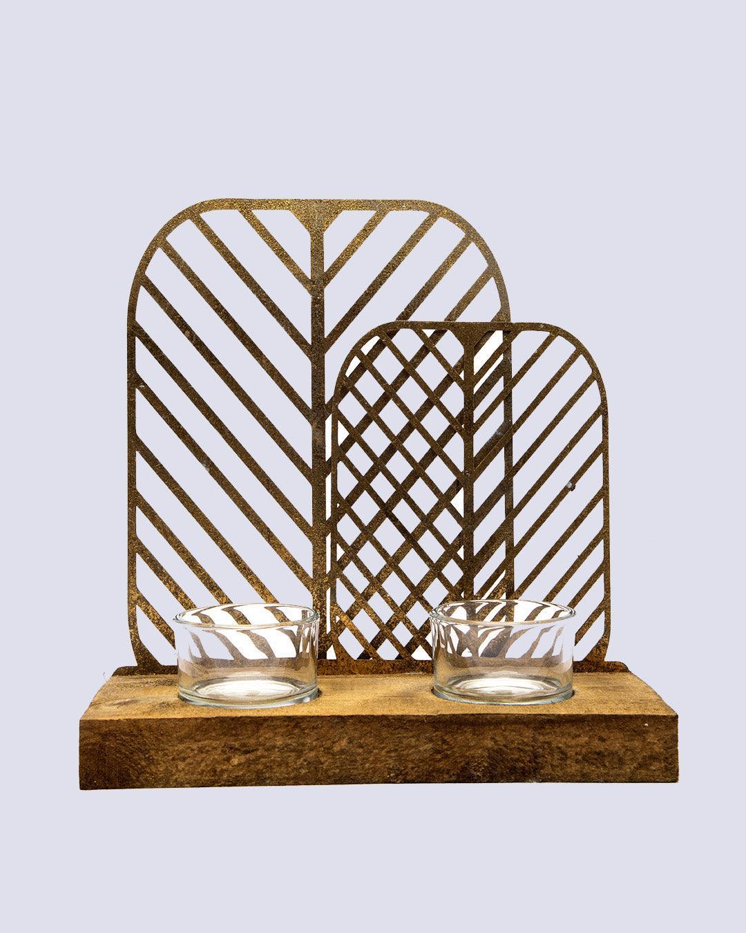 Market99 T-Light Holder, Decorative T-Light Holder, Wired with Glass Table, Black, Iron & MDF - MARKET 99