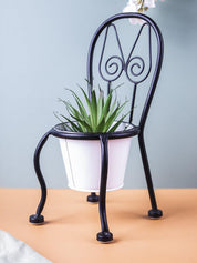 Market99 Table Planter, Chair Shaped, Decorative, Home & Office Decor, White, Iron - MARKET 99