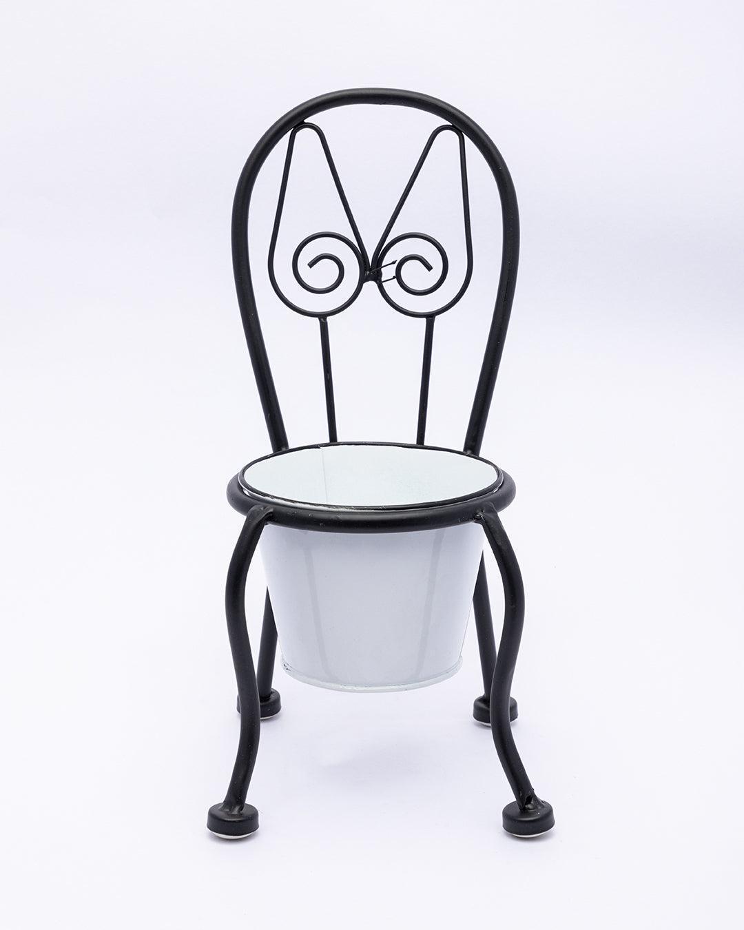 Market99 Table Planter, Chair Shaped, Decorative, Home & Office Decor, White, Iron - MARKET 99