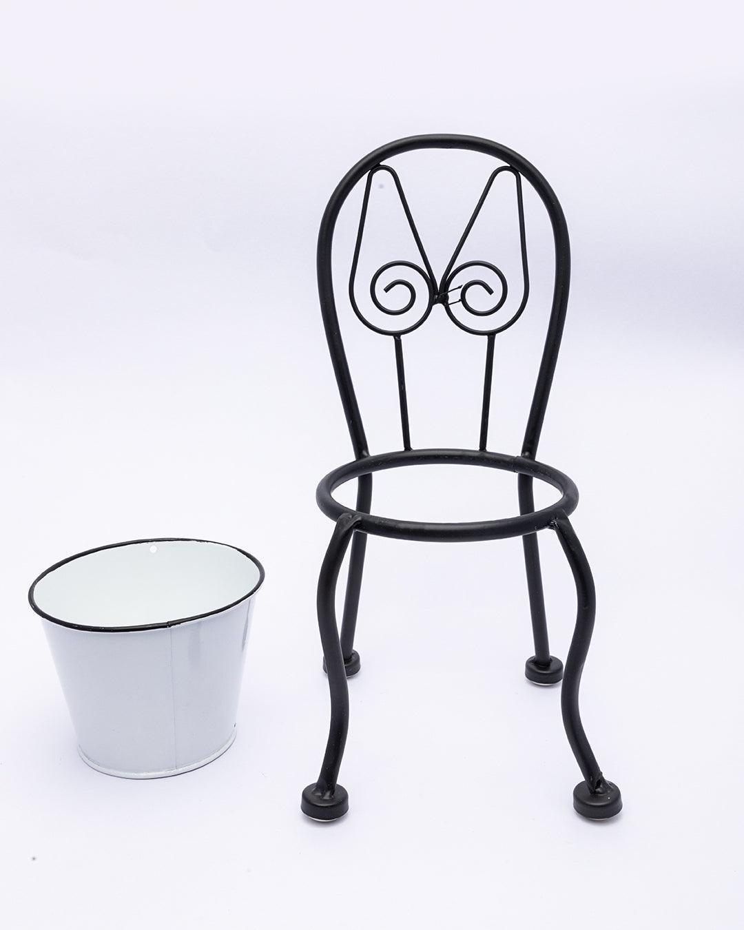 Market99 Table Planter, Chair Shaped, Decorative, Home & Office Decor, White, Iron - MARKET 99