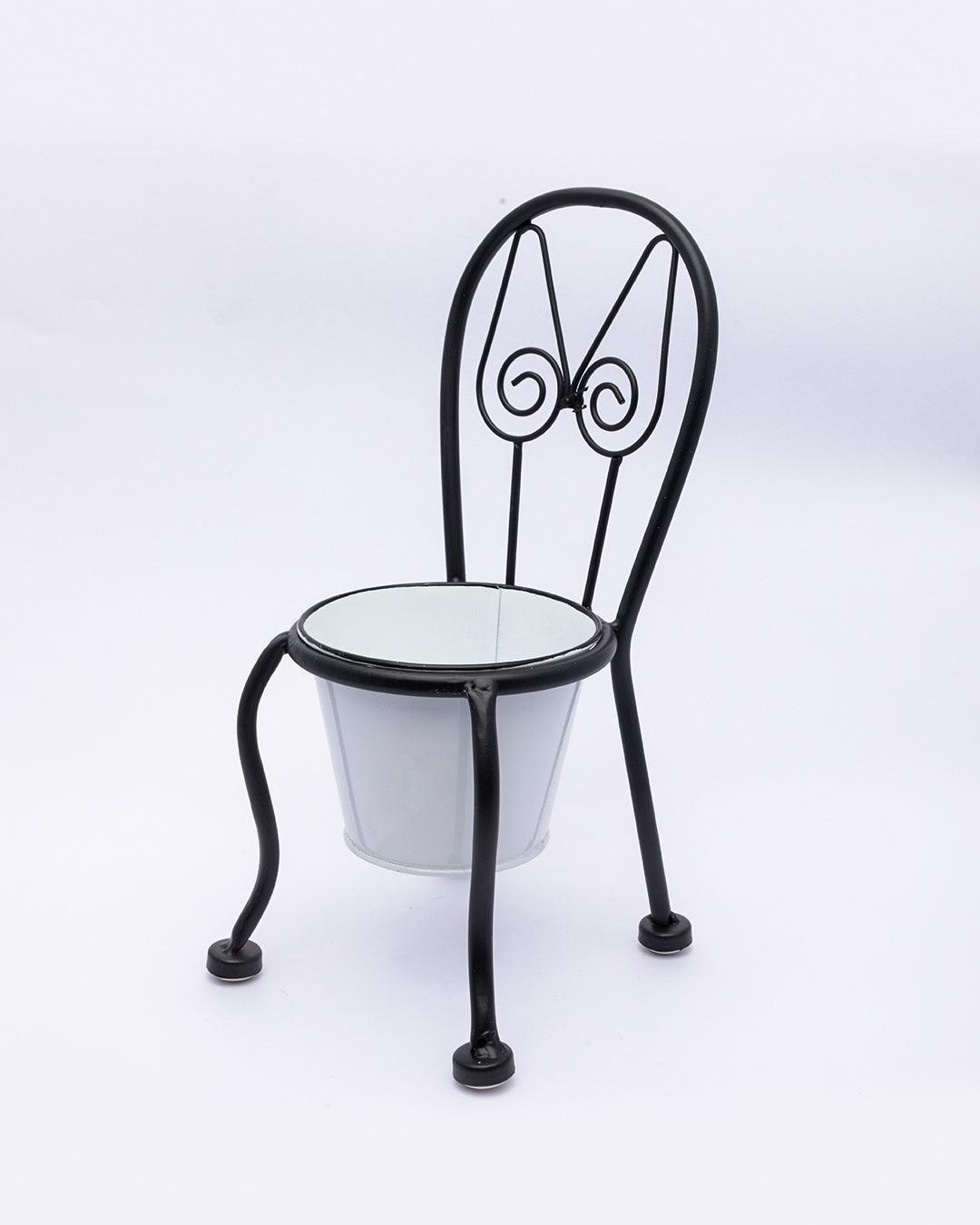 Market99 Table Planter, Chair Shaped, Decorative, Home & Office Decor, White, Iron - MARKET 99