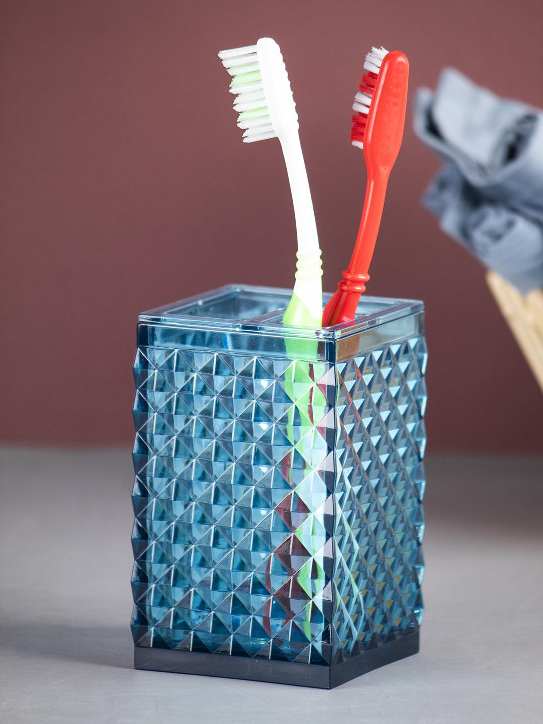Toothbrush Holder With Diamond Cut Square Paste Holder - Bluee