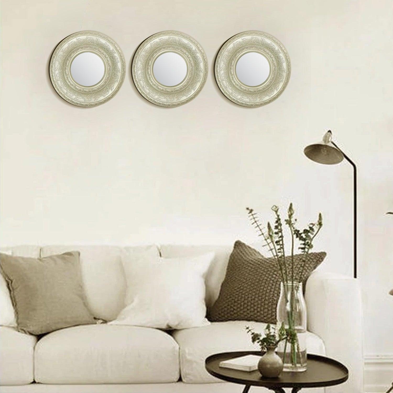 Market99 Wall Mirror, Wall Décor, Antique Finish, Champagne Colour, Plastic, Set of 3 - MARKET 99