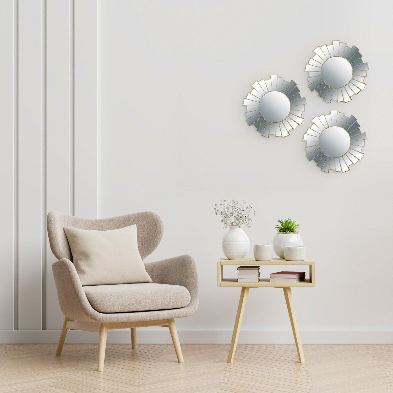 Market99 Wall Mirror, Wall Décor, Antique Finish, Natural Colour, Plastic, Set of 3 - MARKET 99