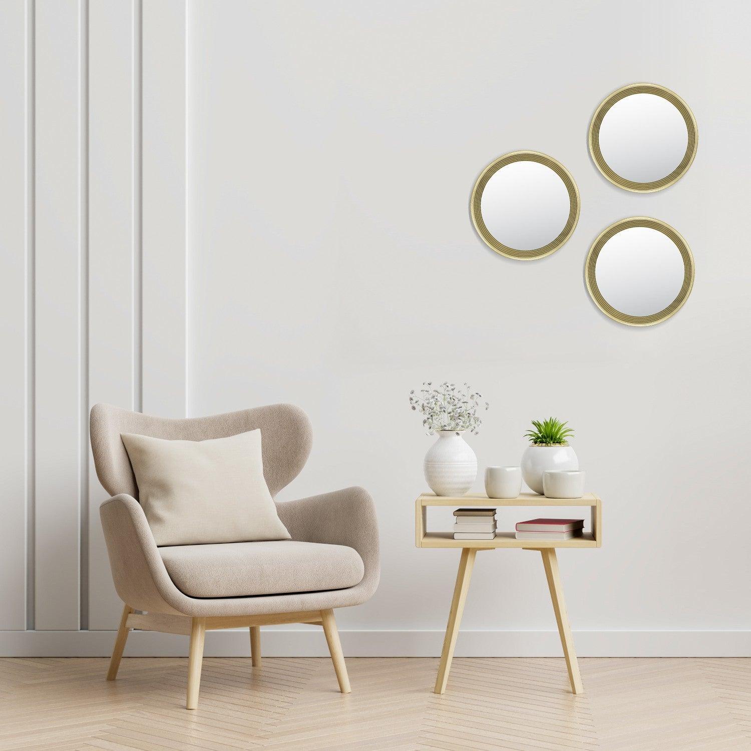 Market99 Wall Mirror, Wall Décor, Champagne Colour, Plastic, Set of 3 - MARKET 99