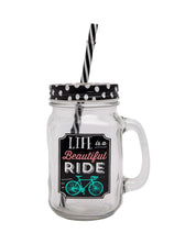 Mason Jar, with Straw & Lid, Black, Glass, 450 mL - MARKET 99