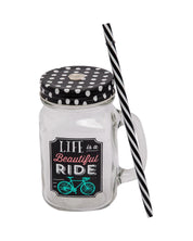 Mason Jar, with Straw & Lid, Black, Glass, 450 mL - MARKET 99