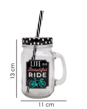 Mason Jar, with Straw & Lid, Black, Glass, 450 mL - MARKET 99