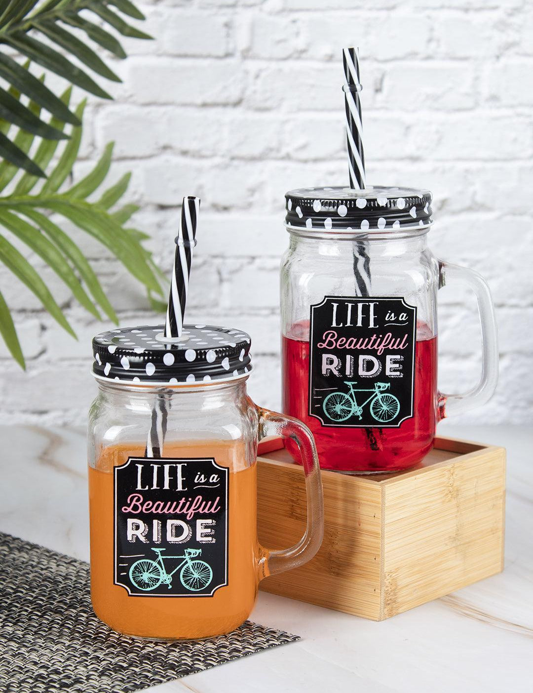 Mason Mug With Straw Set Of 2 (Each 450 Ml) - MARKET 99