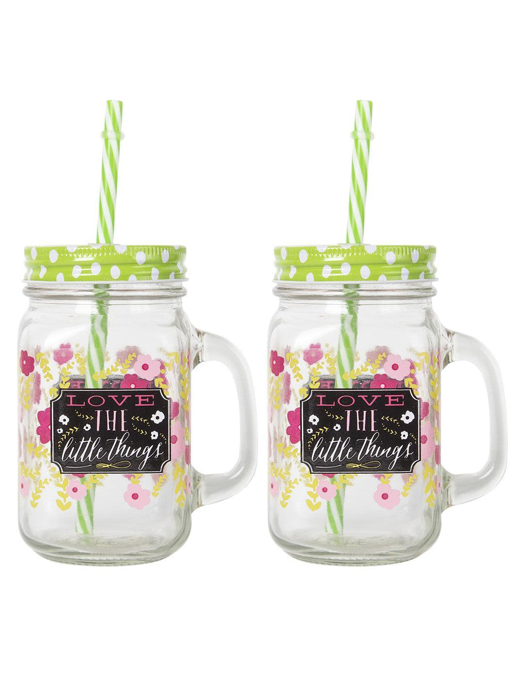 Mason Mug With Straw Set Of 2 (Each 450 Ml) - MARKET 99