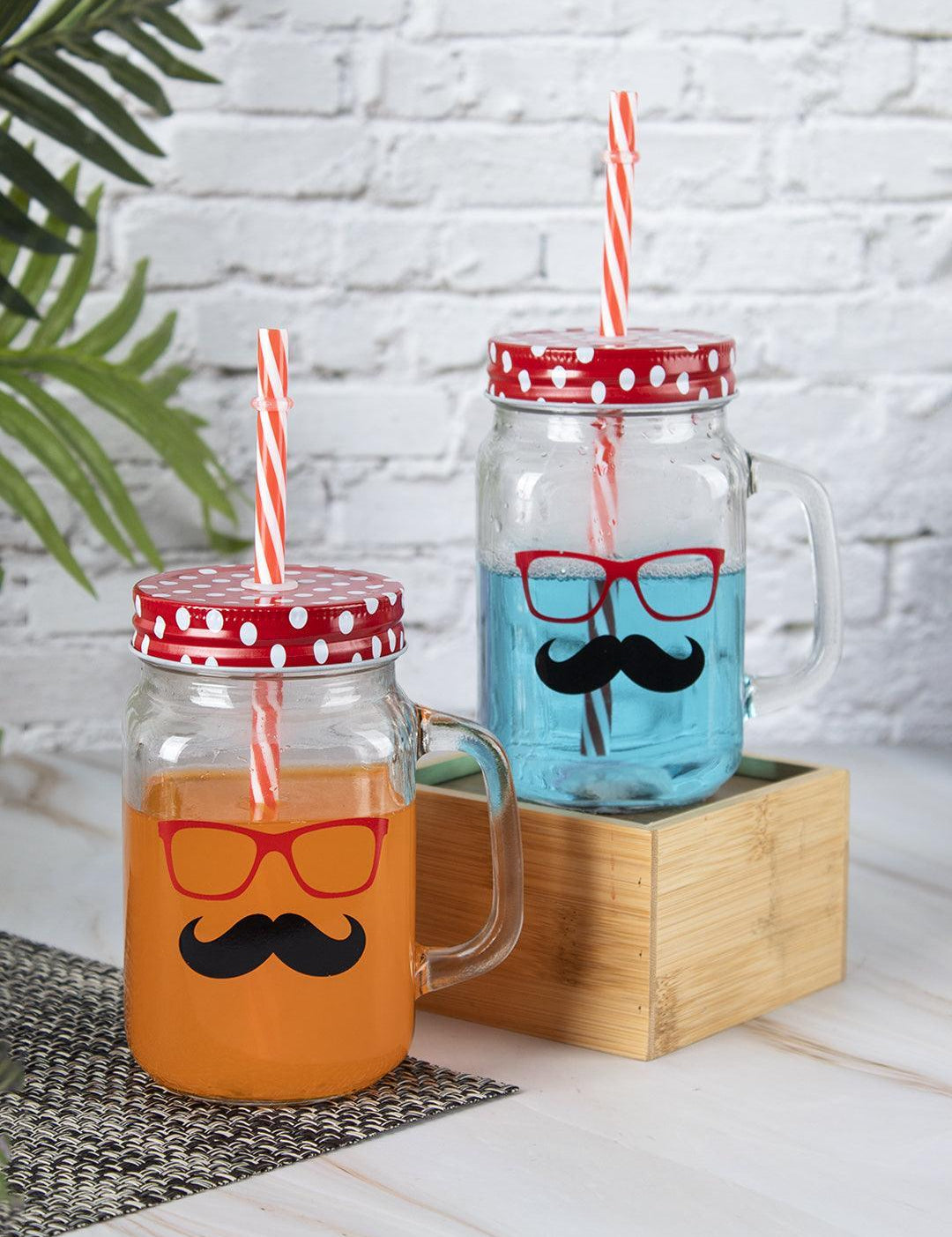Mason Mug With Straw Set Of 2 (Each 450 Ml) - MARKET 99