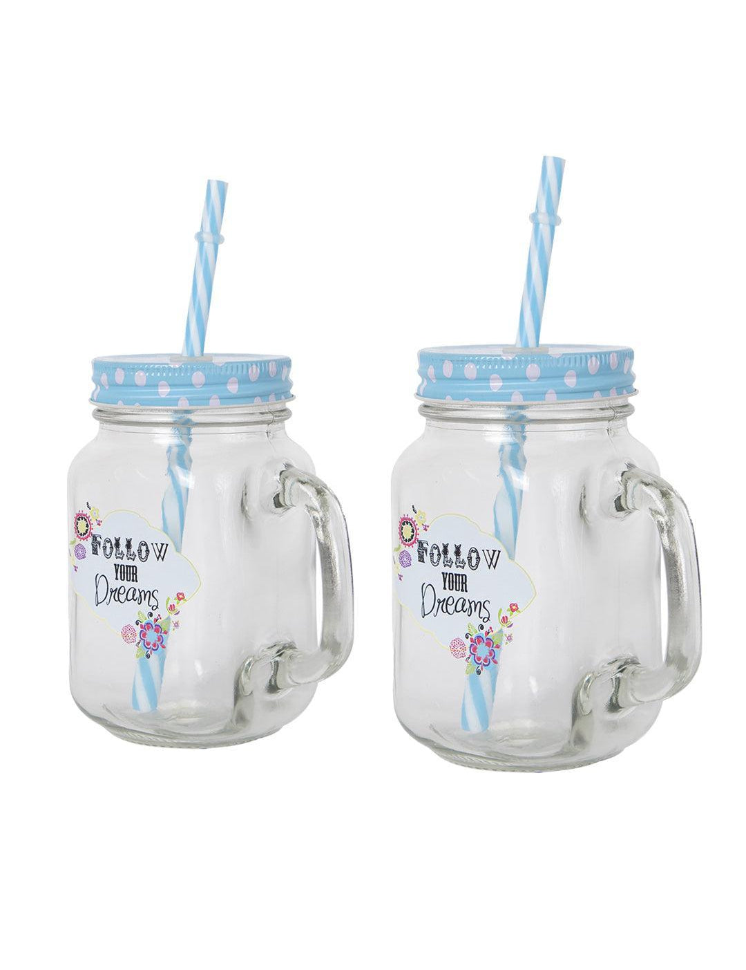Mason Mug With Straw Set Of 2 (Each 450 Ml) - MARKET 99
