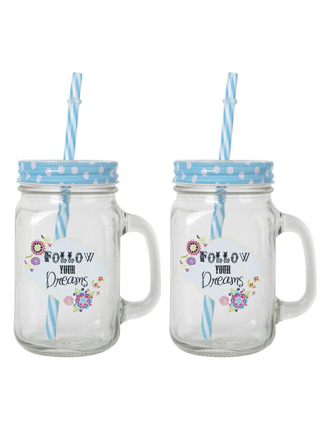 Mason Mug With Straw Set Of 2 (Each 450 Ml) - MARKET 99