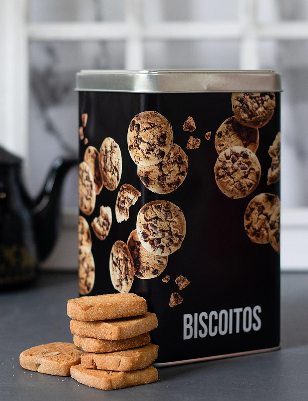 Metal Biscuites Jar - Black, 2050Ml - MARKET 99