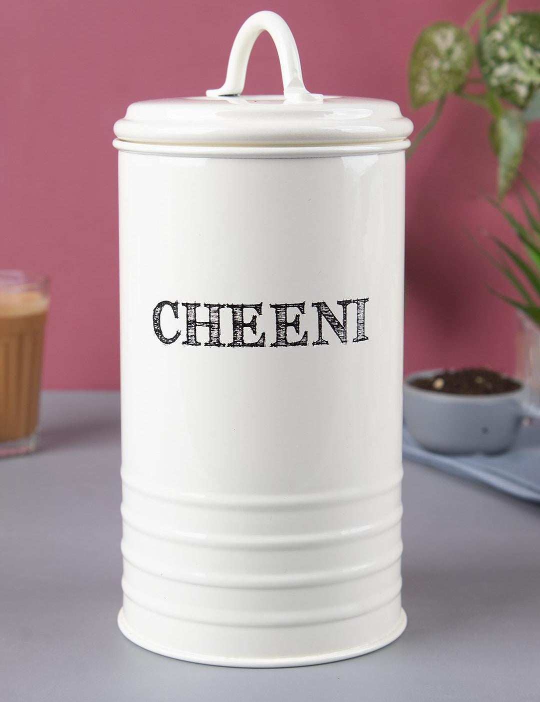 Mild Steel White Cylindrical Chini Jar (1200ML) - MARKET 99