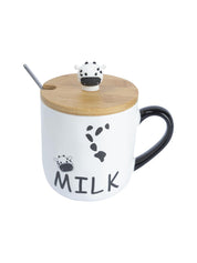 "MILK" Coffee Mug With Lid -  450mL, Long Stirring Spoon