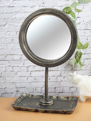 Mirror with Jewellery Holder, Chrome Finish, Dressing Table, Ring Dish, Brown, MDF - MARKET 99