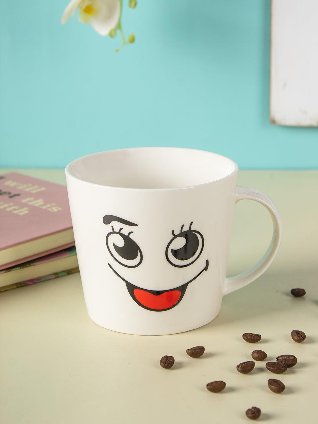Mug, Emoji Print, for Tea & Coffee, White, Ceramic, 450 mL (Product Images) Issue - MARKET 99
