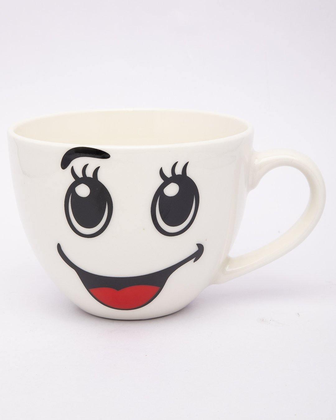 Mug, Emoji Print, for Tea & Coffee, White, Ceramic, 450 mL (Product Images) Issue - MARKET 99