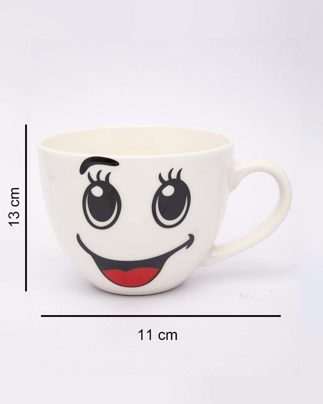 Mug, Emoji Print, for Tea & Coffee, White, Ceramic, 450 mL (Product Images) Issue - MARKET 99