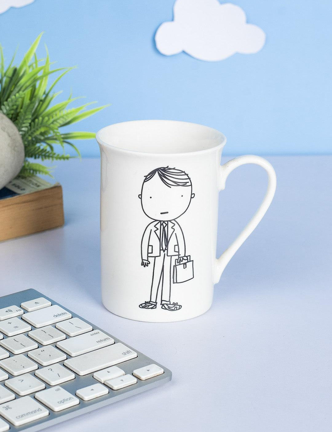 Mug, with Cartoon Sketch Print, White, Ceramic, 320 mL - MARKET 99