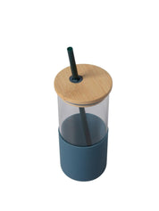 Navy Blue Borosilicate Glass Sipper With Straw - 350 Ml