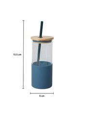 Navy Blue Borosilicate Glass Sipper With Straw - 350 Ml