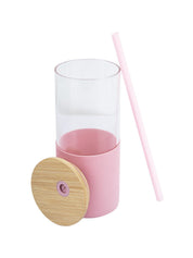 Pink Borosilicate Glass Sipper With Straw - 350 Ml