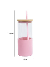 Pink Borosilicate Glass Sipper With Straw - 350 Ml