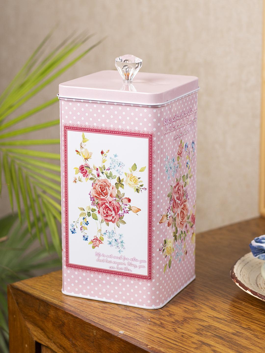 Pink Floral Print Kitchen Storage Tin Box - MARKET 99